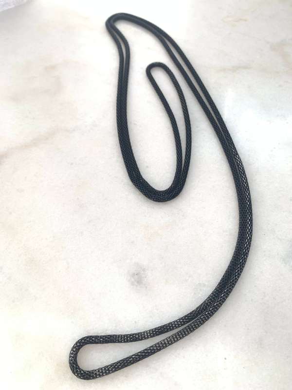 Thin Black Coloured Long Necklace #ML920  | Dimensions: 580mm D