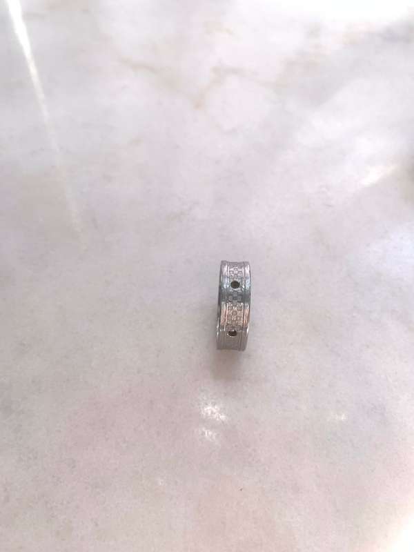Ring- Silver Plated Band With Checked Pattern & Holes #ML928 R195.00 | Dimensions: Ring Size T
