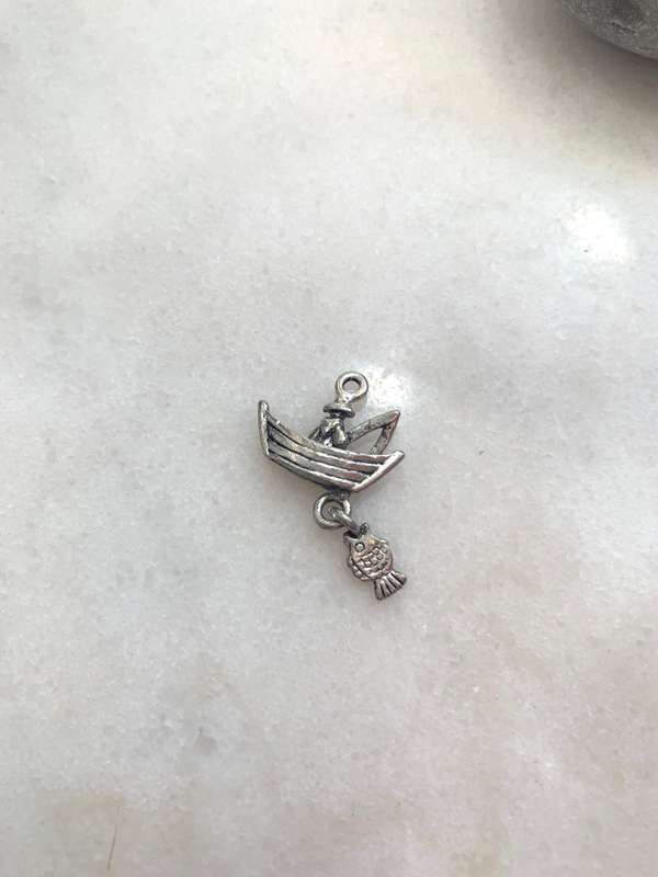 Charm - Fisherman In A Fishing Boat and Fish. Silver Colour #ML931