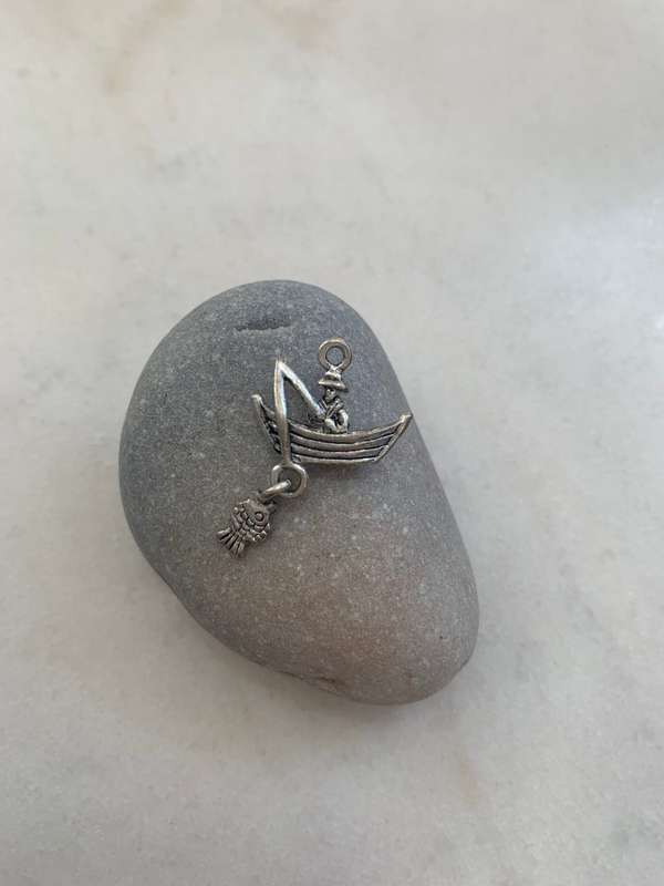 Charm - Fisherman In A Fishing Boat and Fish. Silver Colour #ML931