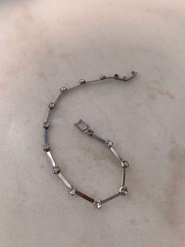Bracelet - Slatted With Square Stones. Silver Colour #ML937