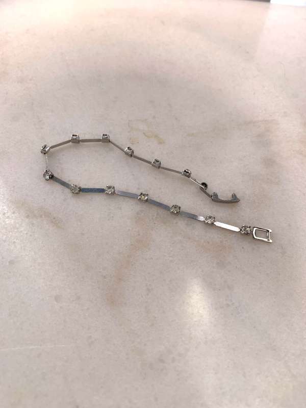 Bracelet - Slatted With Square Stones. Silver Colour #ML937