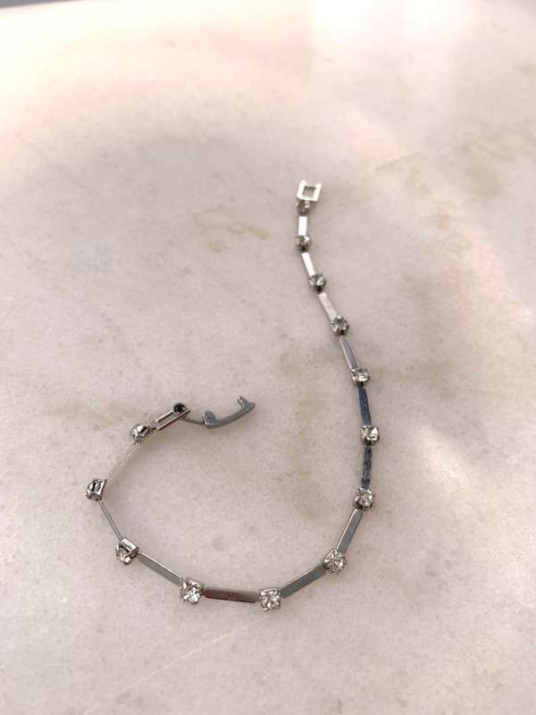 Bracelet - Slatted With Square Stones. Silver Colour #ML937