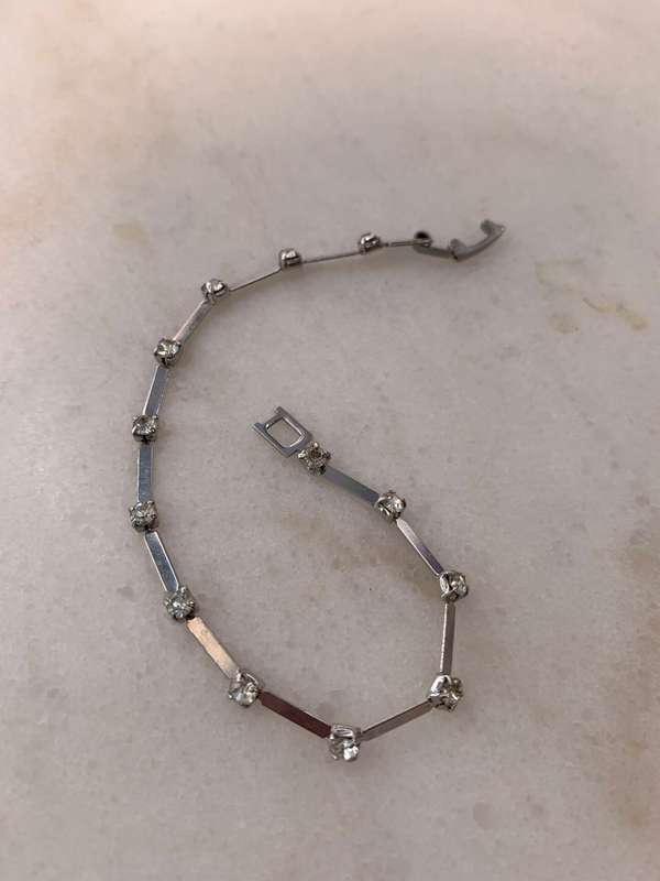 Bracelet - Slatted With Square Stones. Silver Colour #ML937