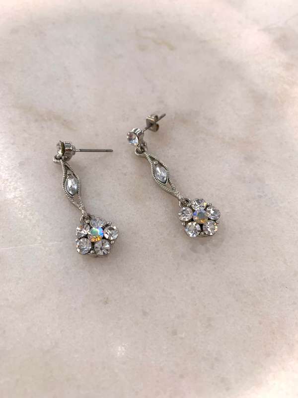 Silver Colour Drop Earrings With White Stones In Flower Shape on End #ML939 R295.00