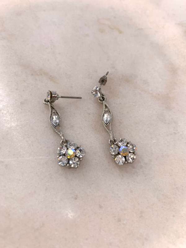 Silver Colour Drop Earrings With White Stones In Flower Shape on End #ML939 R295.00
