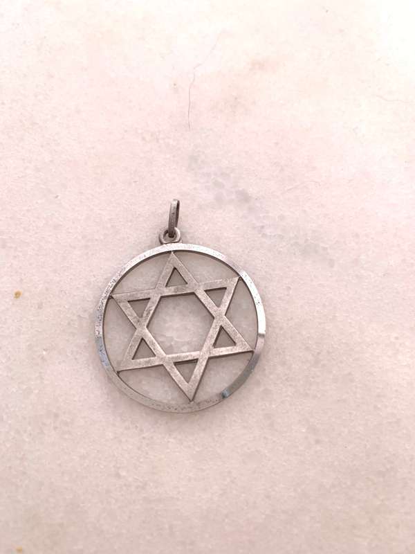 Pendant - Sterling Silver Large Star of David Pendant In Round Circle. Markings - Silver, Germany...