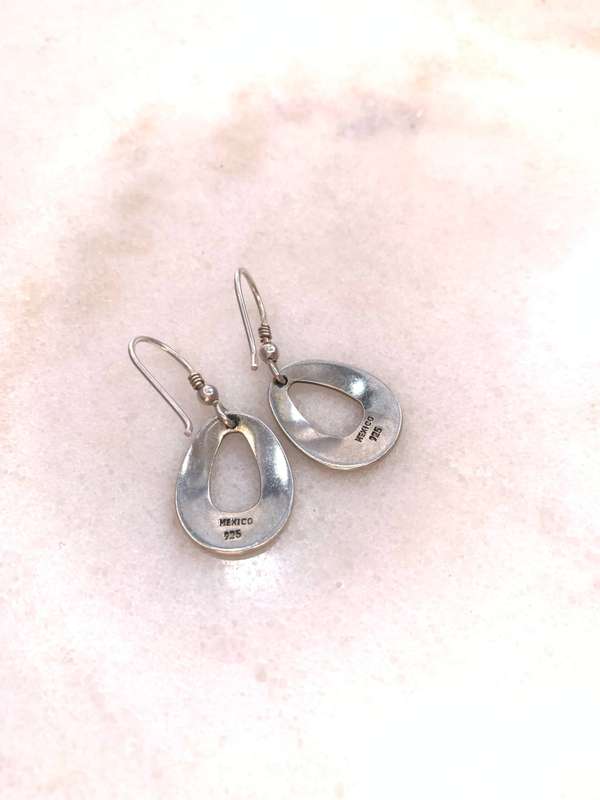 Earrings - Interesting Oval, Teardrop Shape Earrings with Hollow Centre, Mexican Silver, Stamp 92...