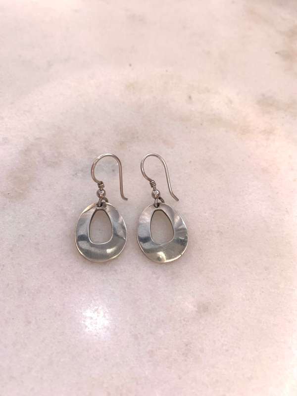 Earrings - Interesting Oval, Teardrop Shape Earrings with Hollow Centre, Mexican Silver, Stamp 92...