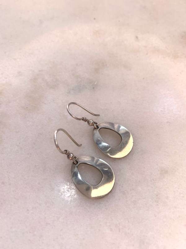 Earrings - Interesting Oval, Teardrop Shape Earrings with Hollow Centre, Mexican Silver, Stamp 92...