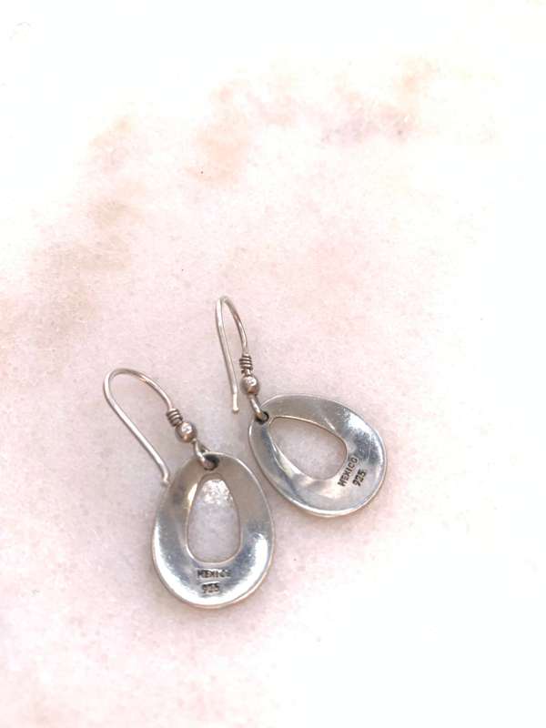 Earrings - Interesting Oval, Teardrop Shape Earrings with Hollow Centre, Mexican Silver, Stamp 92...