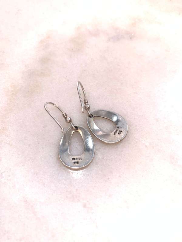Earrings - Interesting Oval, Teardrop Shape Earrings with Hollow Centre, Mexican Silver, Stamp 92...