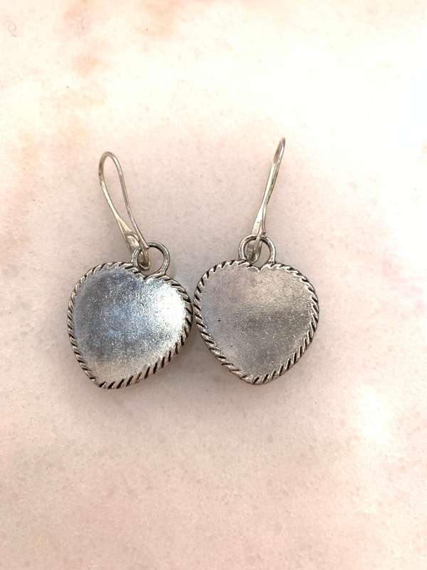 Earrings - Large Turquoise Heart Earrings, Set in Silver Tone Metal with Shepherd's Hook and 5 Sm...
