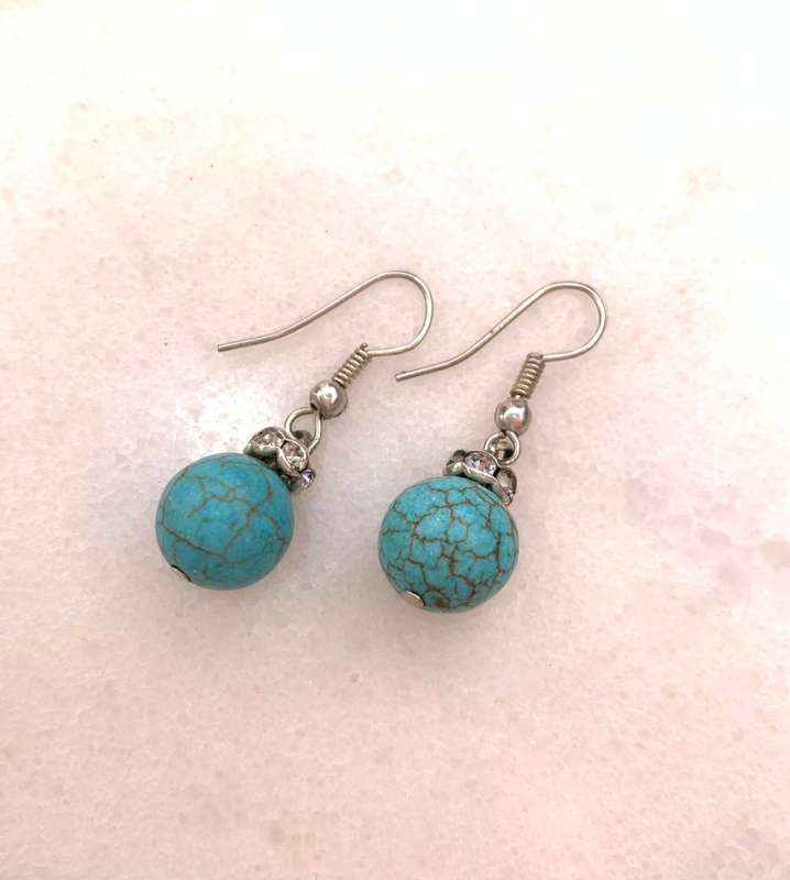 Earrings - Round, Light Blue Veined Earrings, Diamante Stone Collar, Shepherd's Hook #ML967 R295....