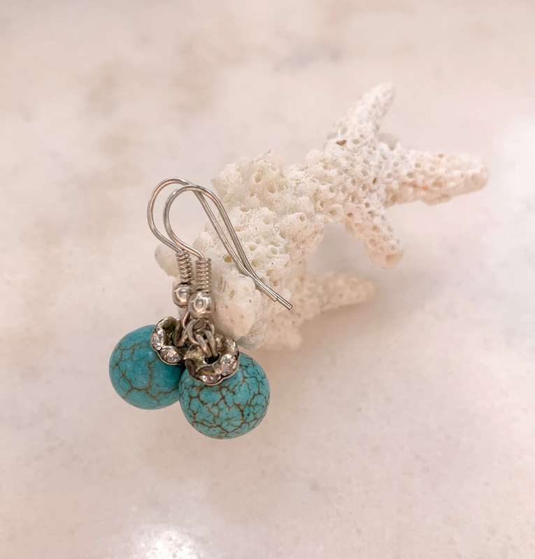 Earrings - Round, Light Blue Veined Earrings, Diamante Stone Collar, Shepherd's Hook #ML967 R295....