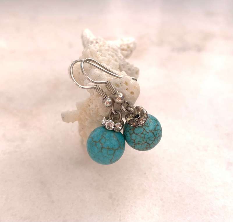 Earrings - Round, Light Blue Veined Earrings, Diamante Stone Collar, Shepherd's Hook #ML967 R295....