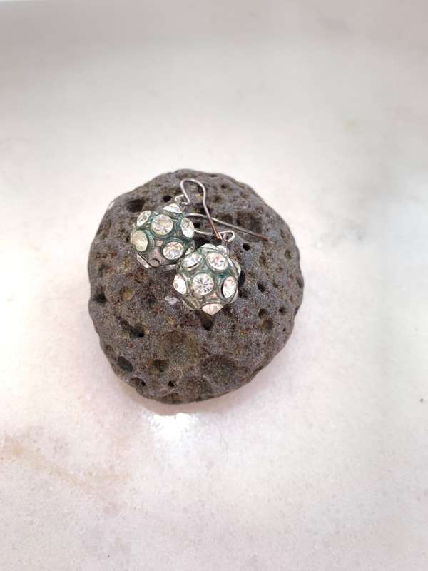 Earrings - Silver Tone Shepherds Hook. Diamante Stones Set On Silver Style Round Ball #ML972 R195...