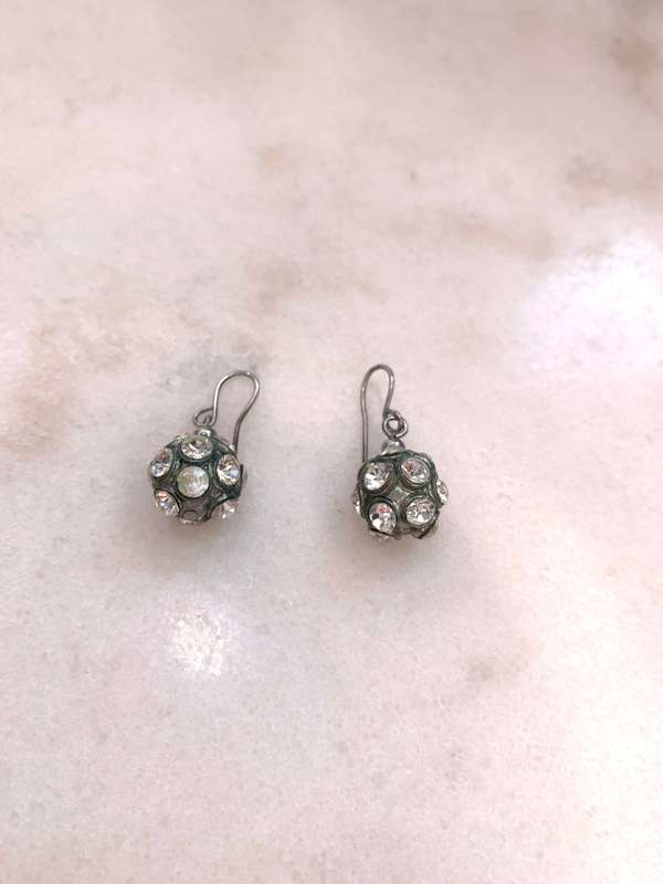 Earrings - Silver Tone Shepherds Hook. Diamante Stones Set On Silver Style Round Ball #ML972 R195...