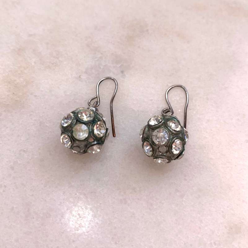 Earrings - Silver Tone Shepherds Hook. Diamante Stones Set On Silver Style Round Ball #ML972 R195...
