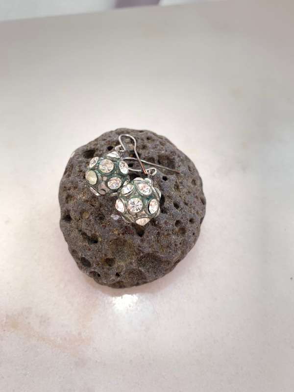 Earrings - Silver Tone Shepherds Hook. Diamante Stones Set On Silver Style Round Ball #ML972 R195...