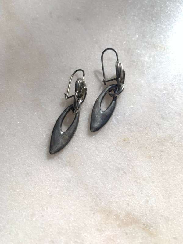 Earrings - Silver Drop and Dangle Irregular Oval Shapes With Oval Cutout #ML973 R395.00 | Dimensi...