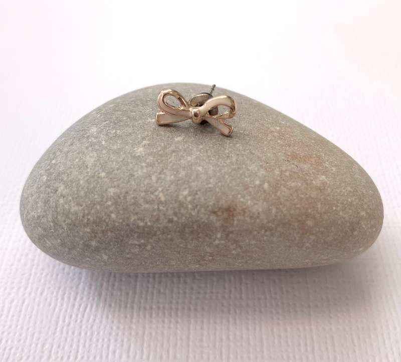 Earrings - Bow Studs. Rose Gold and White Colour #ML1011 R180.00 | Dimensions: 10mm x 5mm