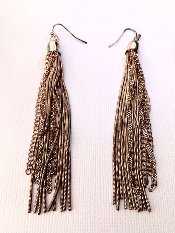 Earrings - Multi Chain Metal Dangly Earrings With Tassles. Rose Gold Colour #ML1015 R250.00 | Dim...