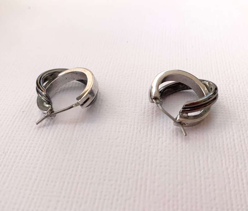 Earrings - Two-tone Criss-cross Hoops. Silver & Black Colour #ML1017 R250.00| Dimensions: 15mm