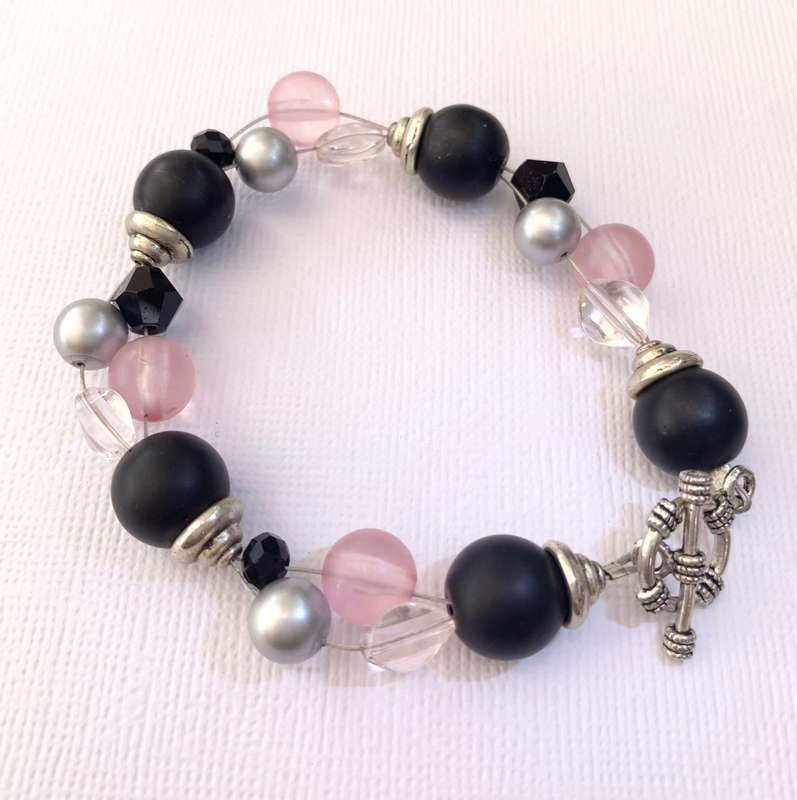 Bracelet - Black, White, Pink, Silver Balls on Wire With Silver Colour Clasp #ML1022 R180.00 | Di...