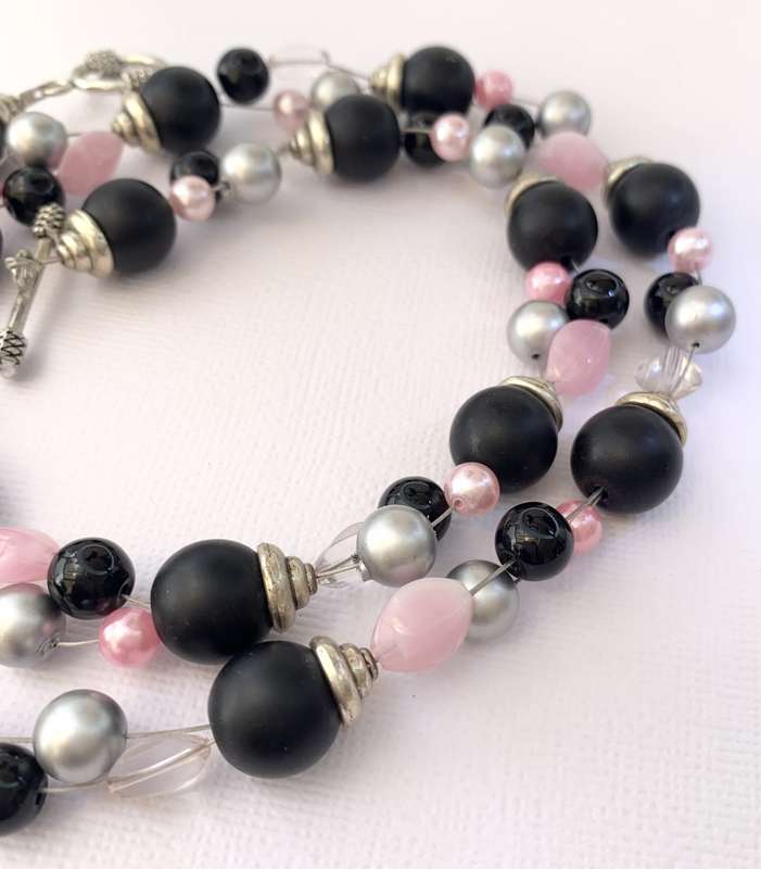 Necklace - Black, Pink, Silver and Clear Beads On Wire With Silver Colour Clasp #ML1031 R220.00 |...