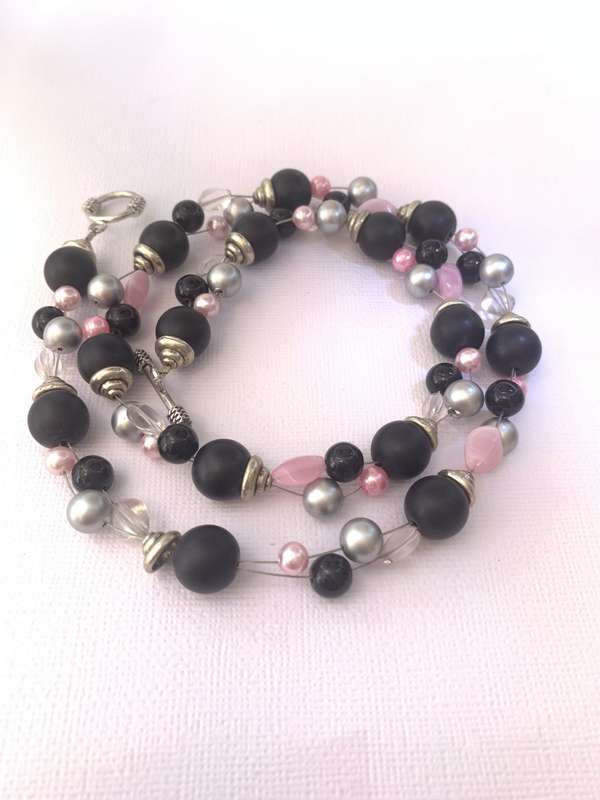Necklace - Black, Pink, Silver and Clear Beads On Wire With Silver Colour Clasp #ML1031 R220.00 |...