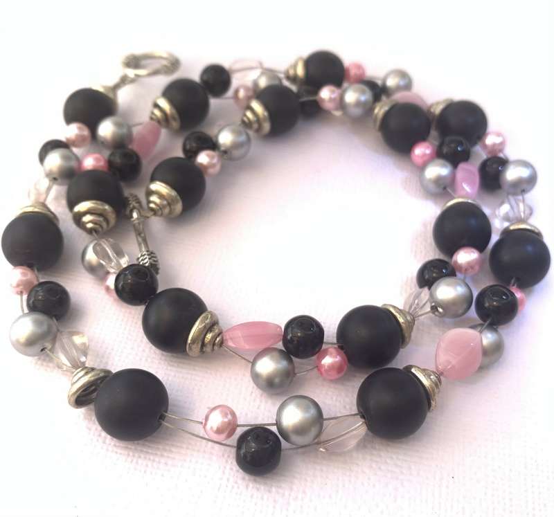 Necklace - Black, Pink, Silver and Clear Beads On Wire With Silver Colour Clasp #ML1031 R220.00 |...