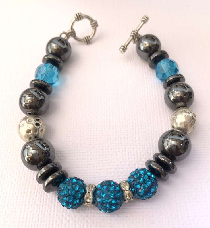 Bracelet - Blue, Grey and Silver Beads On Wire With Silver Colour Clasp #ML1032 R220.00 | Dimensi...