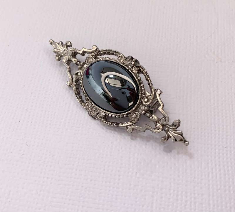 Brooch - Vintage Silver Colour With Central Large Oval Hematite Stone #ML1065 R395.00 | Dimension...