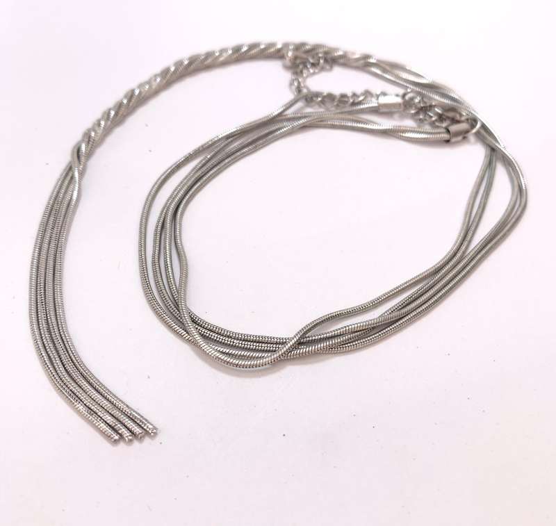 Necklace - Double Neckchain With Dangling Plaited Design. Silver Colour #ML1074 R299.00 | Dimensi...