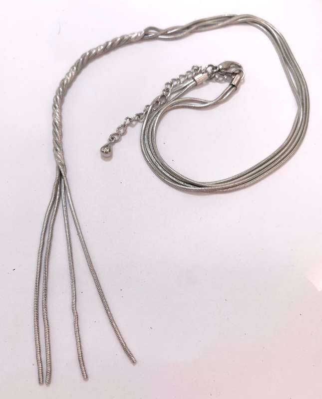 Necklace - Double Neckchain With Dangling Plaited Design. Silver Colour #ML1074 R299.00 | Dimensi...