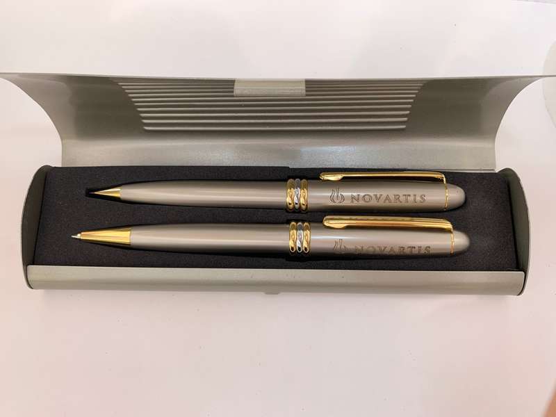 Pen Set - Ballpoint and Clutch Pencil. Brand Novartis Presentation. Gold and Silver Colour. Inscr...