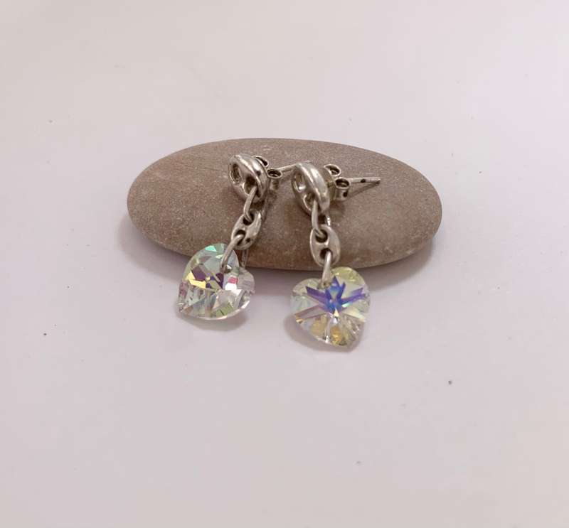 Earrings - Crystal Hearts Dangled on Silver Studs. Set In 925 Silver. Butterflies 925 Silver #ML1...