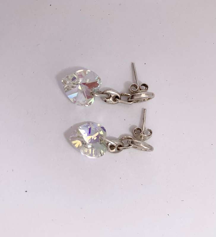 Earrings - Crystal Hearts Dangled on Silver Studs. Set In 925 Silver. Butterflies 925 Silver #ML1...