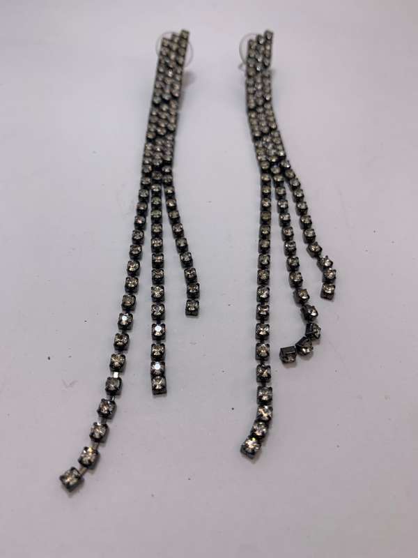 Earrings - Darker Silver Colour Metal With Lines of Diamante #ML1106 R295.00 | Dimensions: 133mm ...