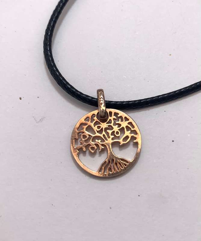 Pendant - 925 Silver Gilt Rose Colour Tree of Life on Long Black Cord #ML1108 R195.00 | Dimension...
