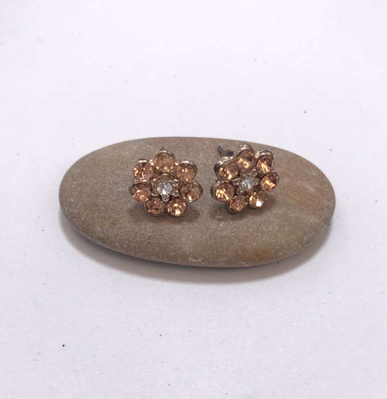 Earrings - Rose Gold Colour Studs With Flower With Pink and White Stone Chips ML1110 R195.00 | Di...