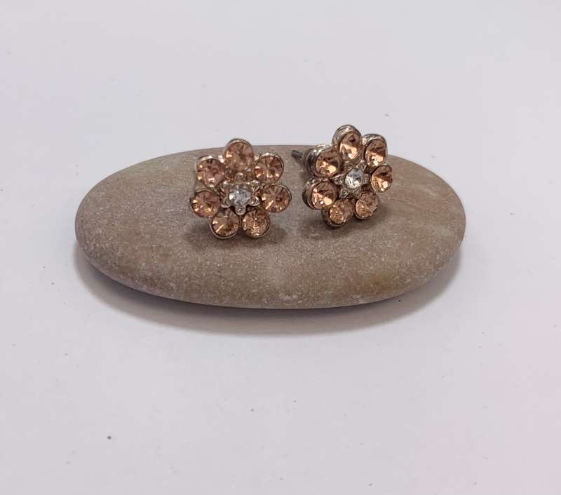 Earrings - Rose Gold Colour Studs With Flower With Pink and White Stone Chips ML1110 R195.00 | Di...