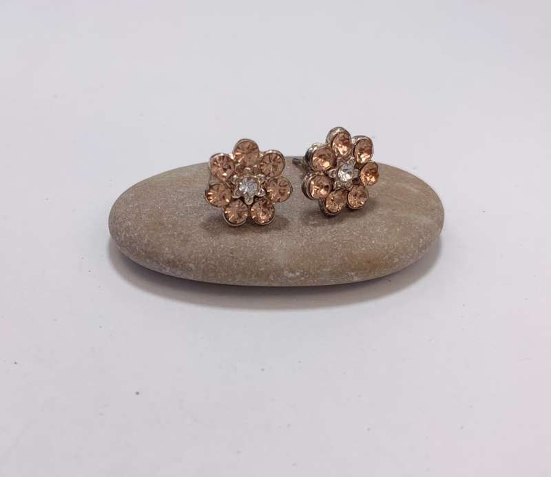 Earrings - Rose Gold Colour Studs With Flower With Pink and White Stone Chips ML1110 R195.00 | Di...