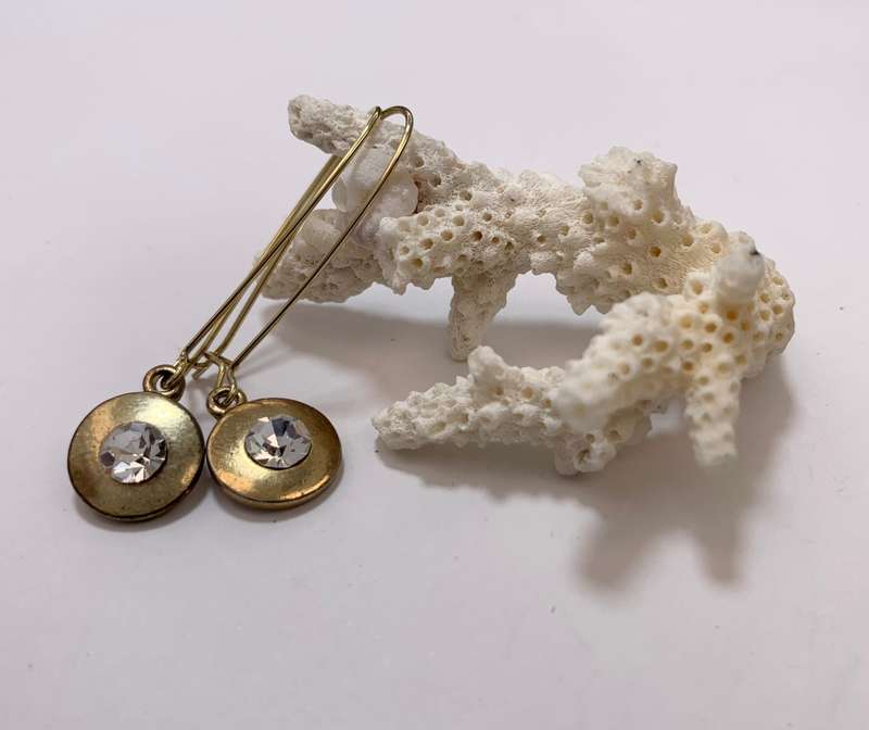 Earrings - Gold Colour Round Pendants With White Central Stone On Long Drop Hooks #ML1113 R180.00...