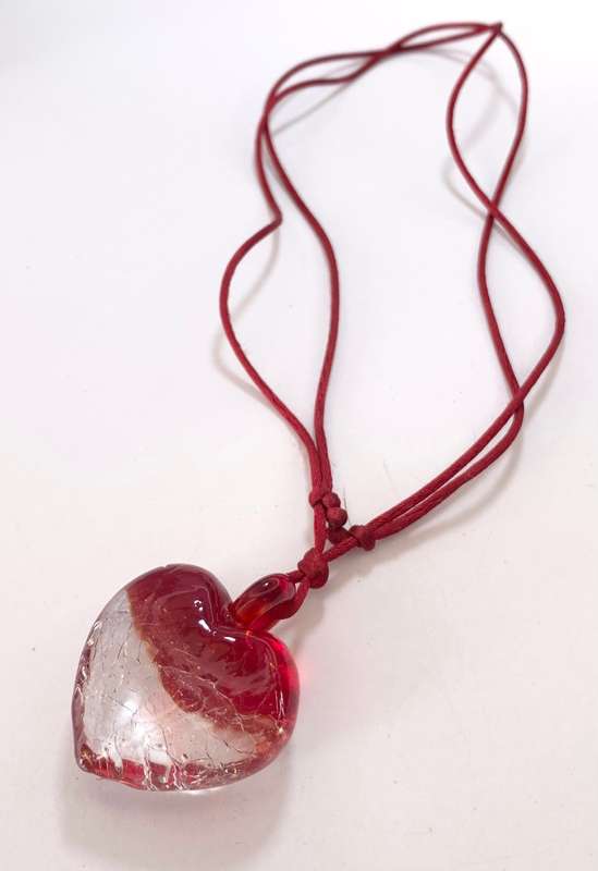 Pendant - Large Red and Clear Colour Heart Pendant on Red Cord. #ML1139 R195.00 | Dimensions: Cor...