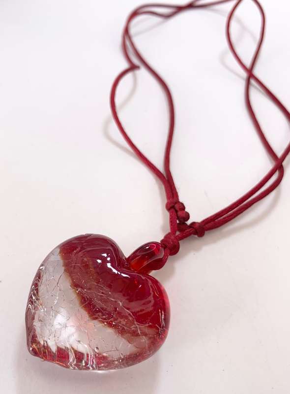 Pendant - Large Red and Clear Colour Heart Pendant on Red Cord. #ML1139 R195.00 | Dimensions: Cor...