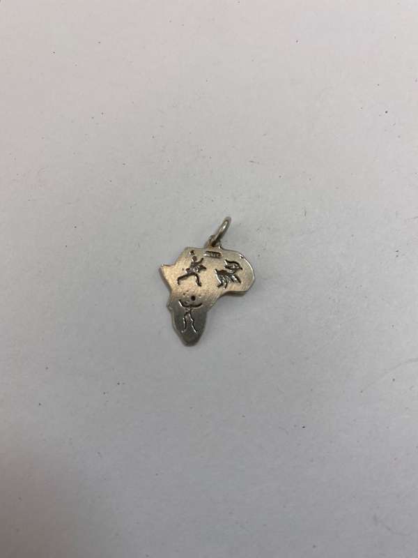 Pendant - Silver Map of Africa With African Art Cutouts #ML1167