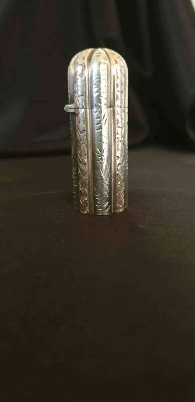 Victorian sterling silver scent/perfume holder with old glass bottle and stopper. Hallmark Cheste...