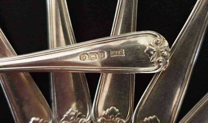 Set of 6 antique sterling silver cake/pastry forks. Original box. Double tined forks. Decorative ...